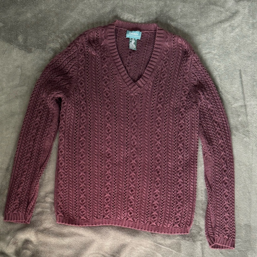 Vintage Lauren Ralph Lauren 90s Brown Cable Knit Sweater - 100% Cotton Size M